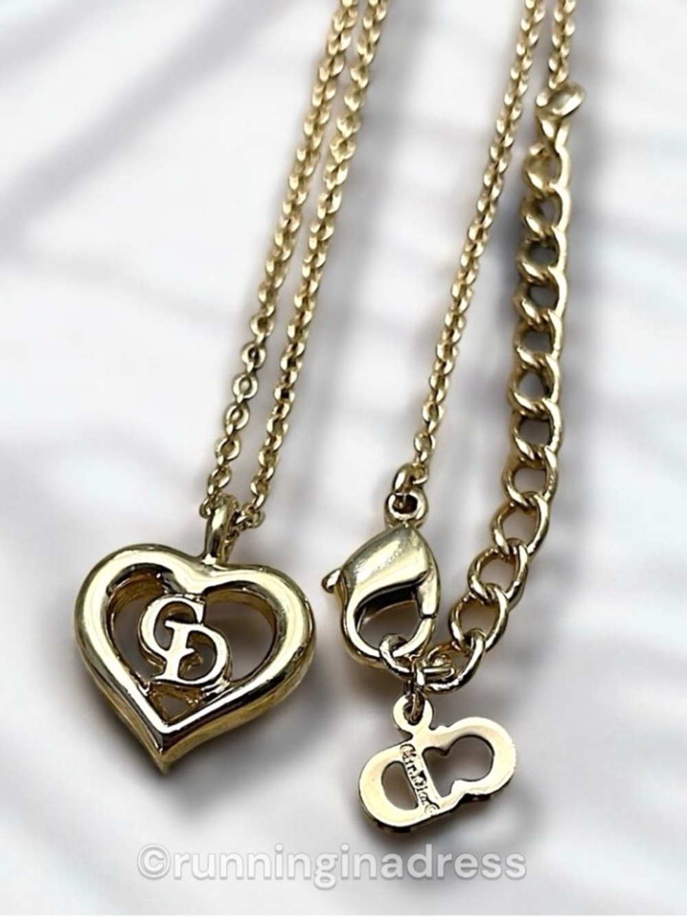 Vintage Christian Dior CD Logo Heart Pendant Necklace Gold - Picture 8 of 16